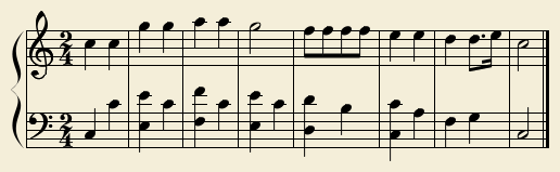Piano muziek met twee notenbalken